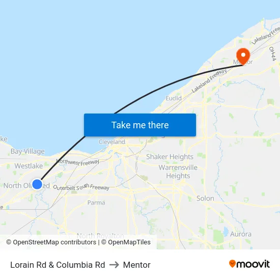 Lorain Rd & Columbia Rd to Mentor map