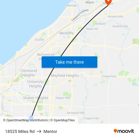 18525 Miles Rd to Mentor map