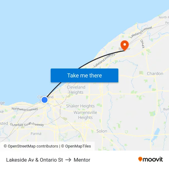 Lakeside Av & Ontario St to Mentor map