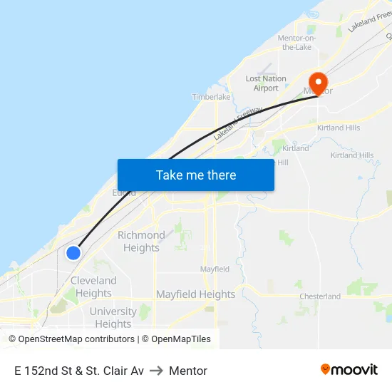 E 152nd St & St. Clair Av to Mentor map