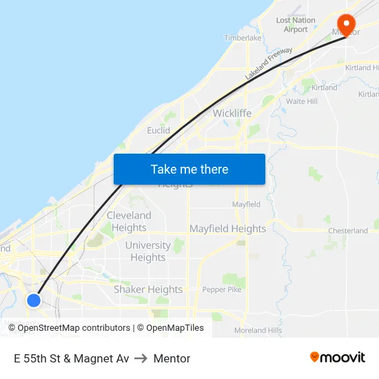 E 55th St & Magnet Av to Mentor map