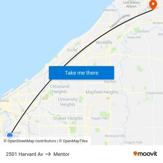 2501 Harvard Av to Mentor map