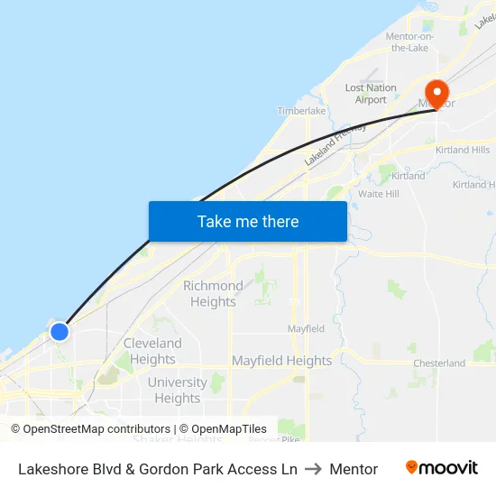 Lakeshore Blvd & Gordon Park Access Ln to Mentor map