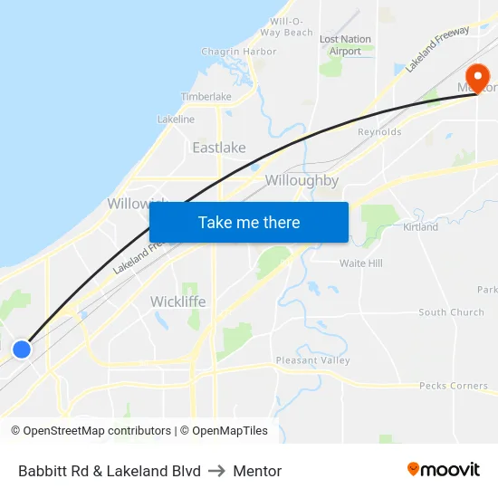 Babbitt Rd & Lakeland Blvd to Mentor map