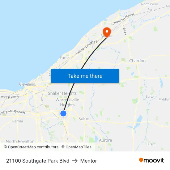 21100 Southgate Park Blvd to Mentor map