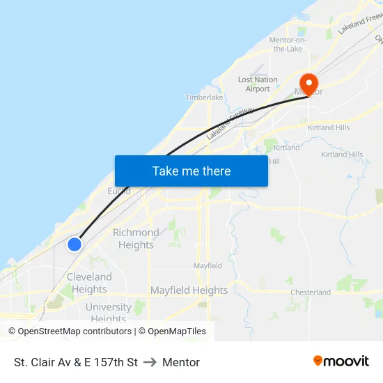 St. Clair Av & E 157th St to Mentor map