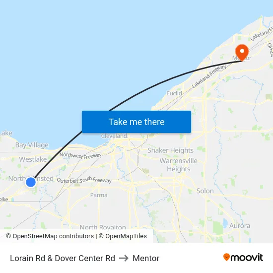 Lorain Rd & Dover Center Rd to Mentor map