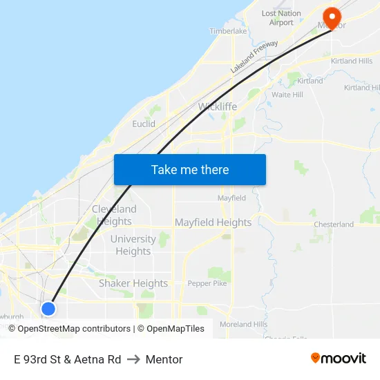 E 93rd St & Aetna Rd to Mentor map