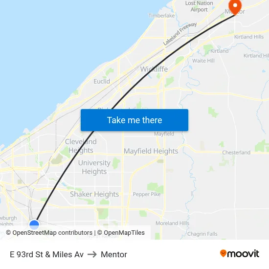 E 93rd St & Miles Av to Mentor map