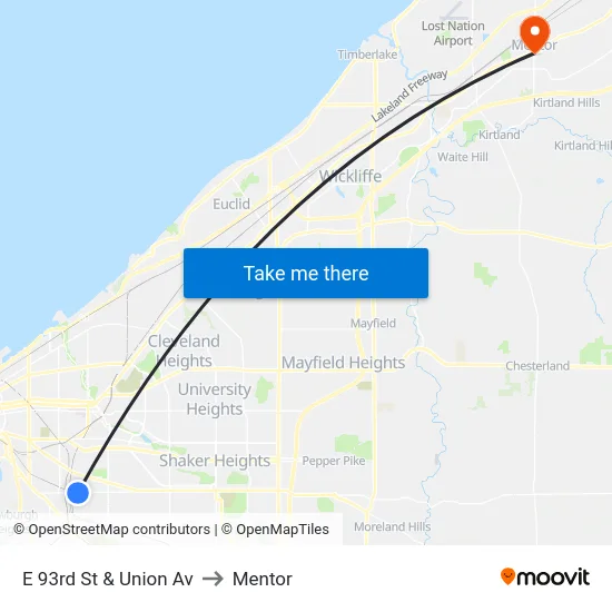 E 93rd St & Union Av to Mentor map