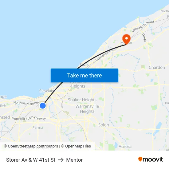 Storer Av & W 41st St to Mentor map