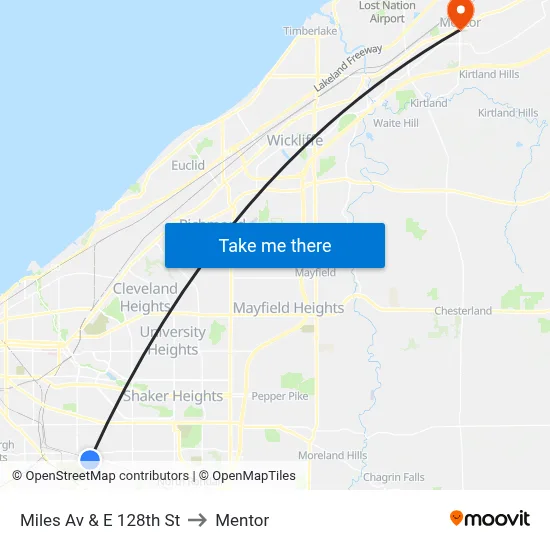 Miles Av & E 128th St to Mentor map
