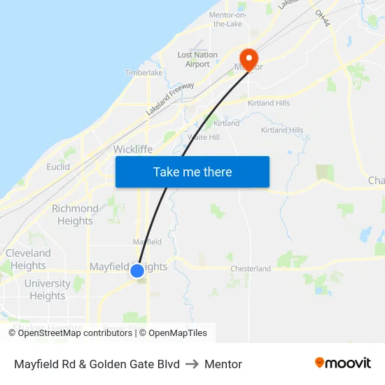 Mayfield Rd & Golden Gate Blvd to Mentor map