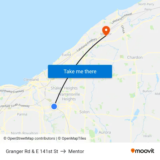 Granger Rd & E 141st St to Mentor map