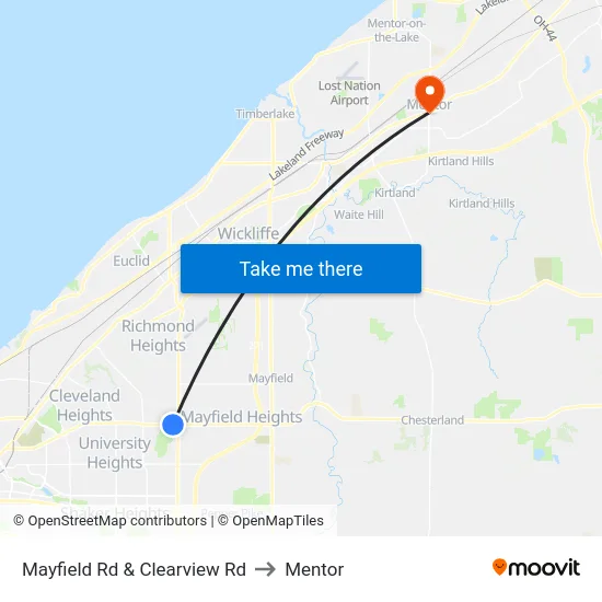 Mayfield Rd & Clearview Rd to Mentor map