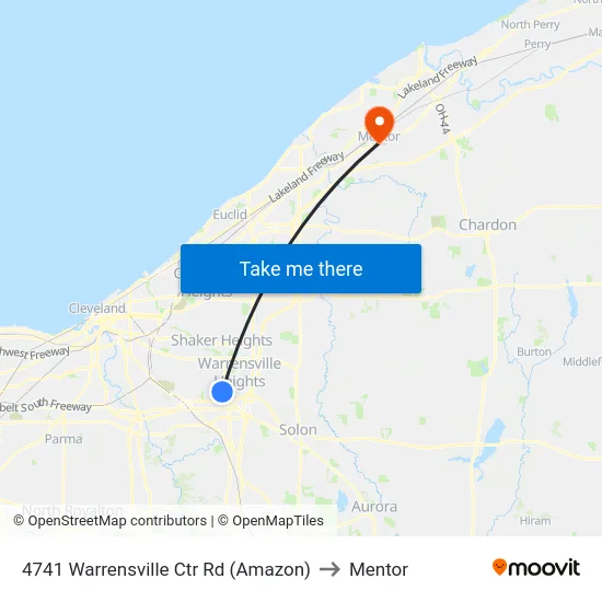 4741 Warrensville Ctr Rd (Amazon) to Mentor map