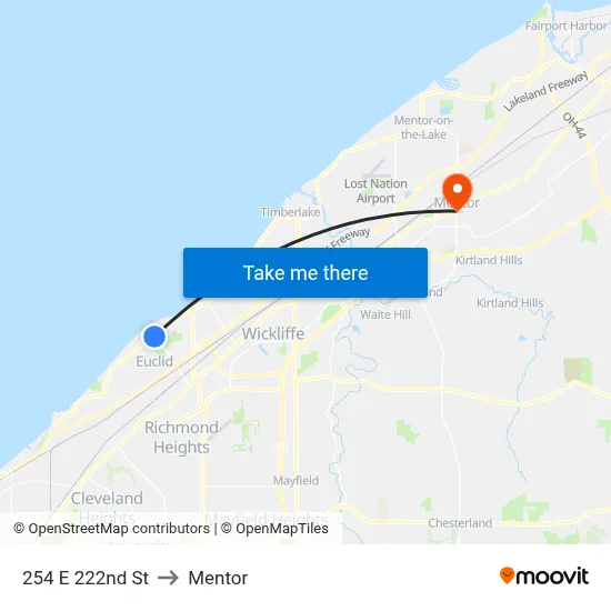 254 E 222nd St to Mentor map