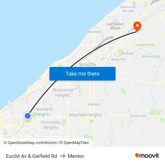 Euclid Av & Garfield Rd to Mentor map