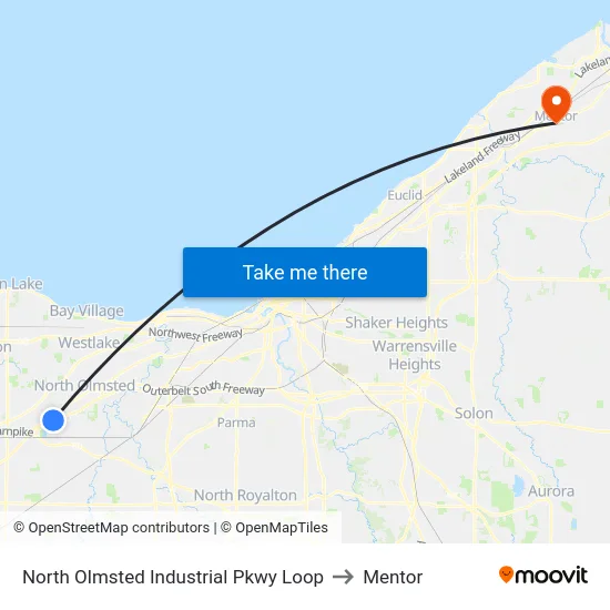 North Olmsted Industrial Pkwy Loop to Mentor map
