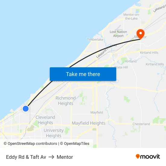 Eddy Rd & Taft Av to Mentor map