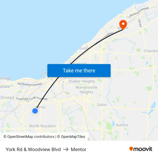York Rd & Woodview Blvd to Mentor map