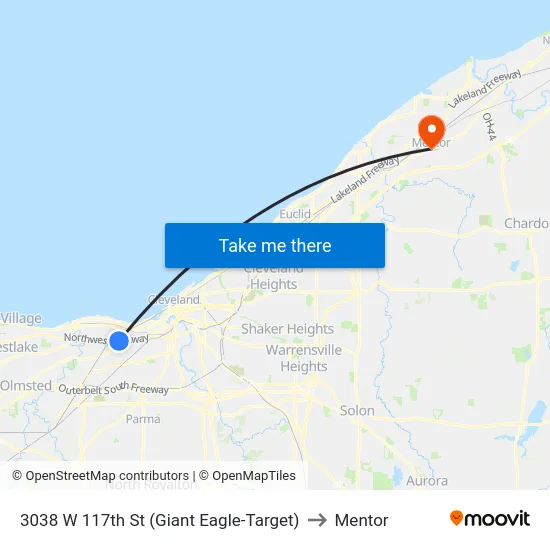 3038 W 117th St (Giant Eagle-Target) to Mentor map