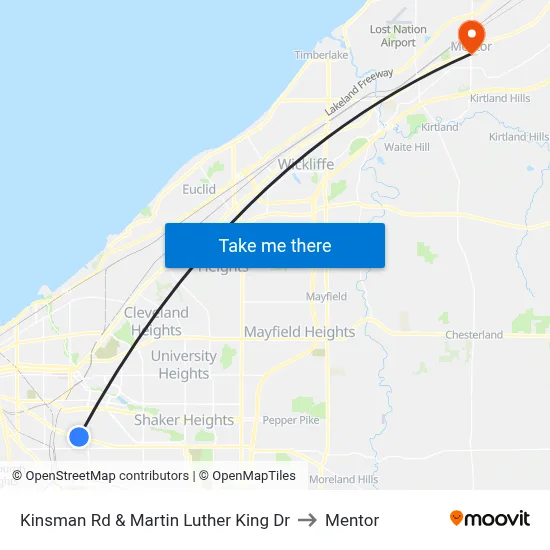 Kinsman Rd & Martin Luther King Dr to Mentor map