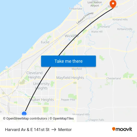 Harvard Av & E 141st St to Mentor map