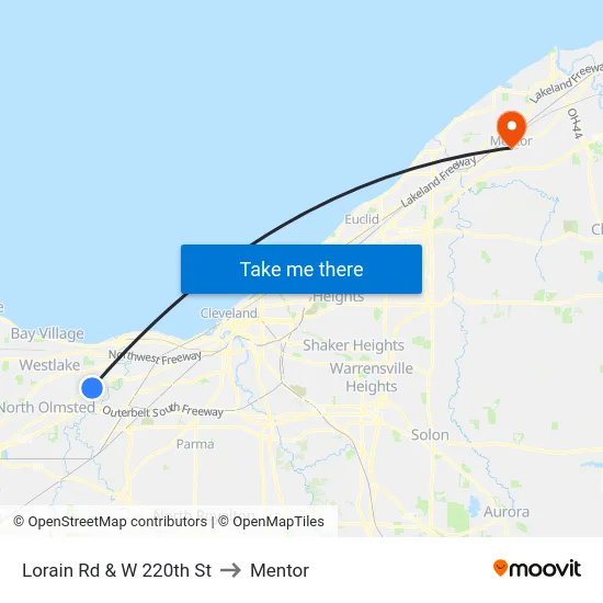 Lorain Rd & W 220th St to Mentor map