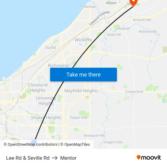 Lee Rd & Seville Rd to Mentor map