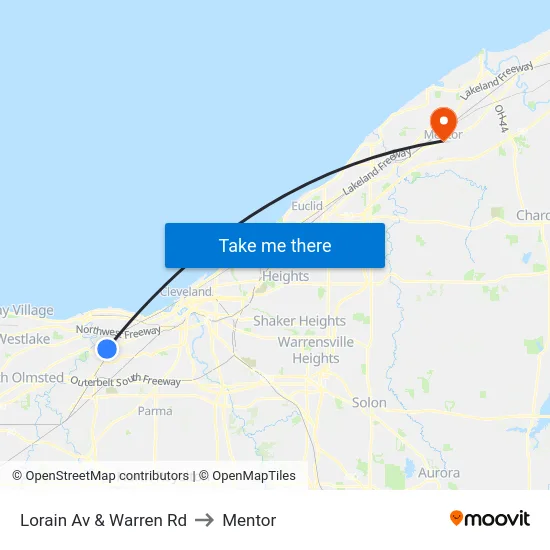 Lorain Av & Warren Rd to Mentor map