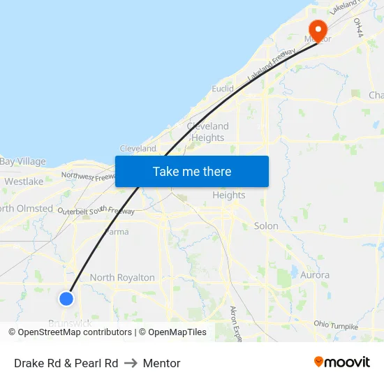 Drake Rd & Pearl Rd to Mentor map