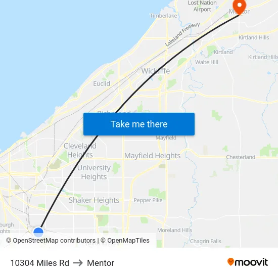 10304 Miles Rd to Mentor map