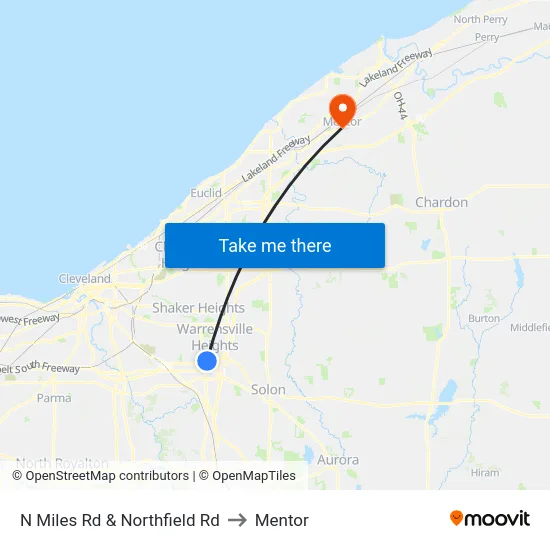 N Miles Rd & Northfield Rd to Mentor map