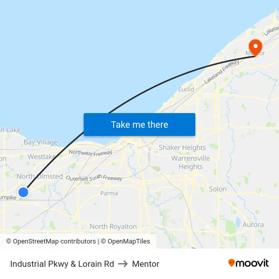 Industrial Pkwy & Lorain Rd to Mentor map