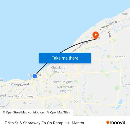 E 9th St & Shoreway Eb On-Ramp to Mentor map