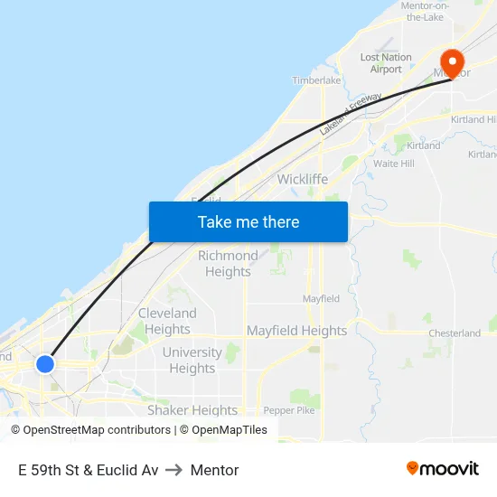 E 59th St & Euclid Av to Mentor map