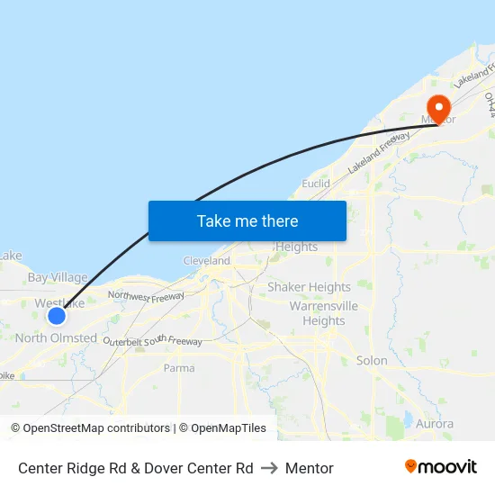 Center Ridge Rd & Dover Center Rd to Mentor map