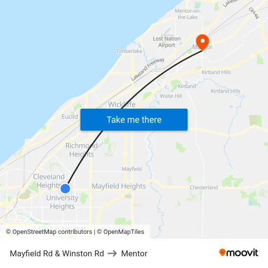 Mayfield Rd & Winston Rd to Mentor map