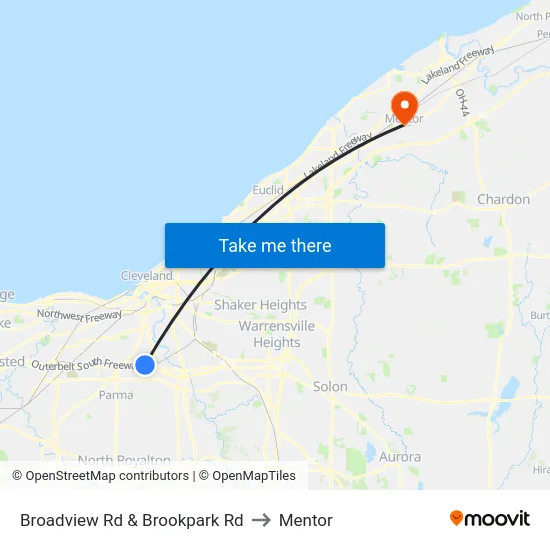 Broadview Rd & Brookpark Rd to Mentor map