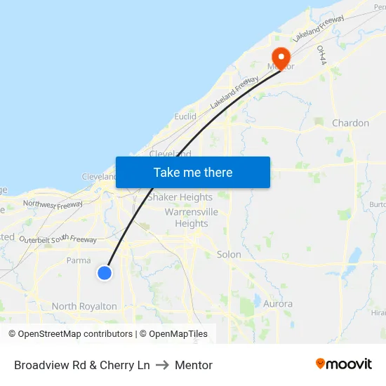 Broadview Rd & Cherry Ln to Mentor map