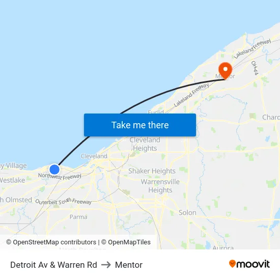 Detroit Av & Warren Rd to Mentor map
