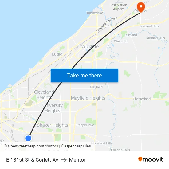 E 131st St & Corlett Av to Mentor map