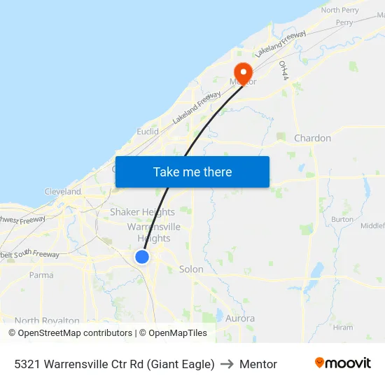 5321 Warrensville Ctr Rd (Giant Eagle) to Mentor map