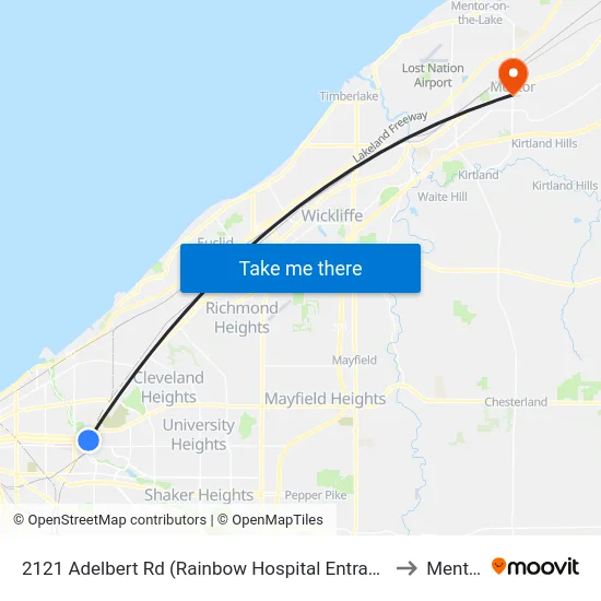 2121 Adelbert Rd (Rainbow Hospital Entrance) to Mentor map