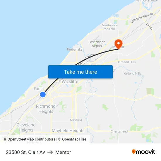23500 St. Clair Av to Mentor map