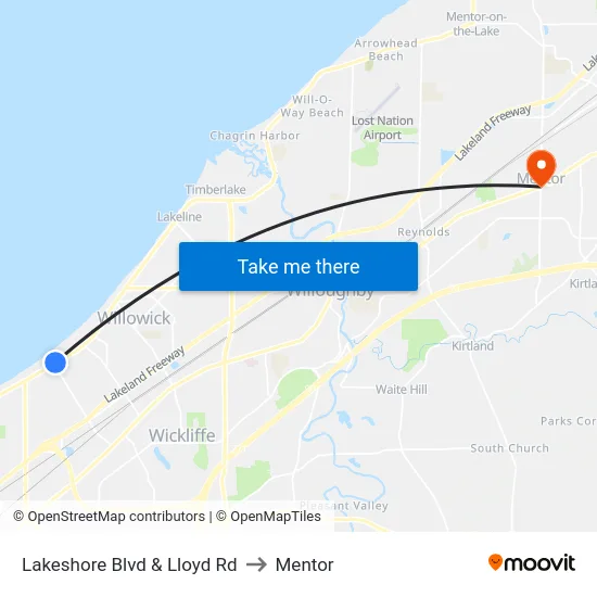 Lakeshore Blvd & Lloyd Rd to Mentor map