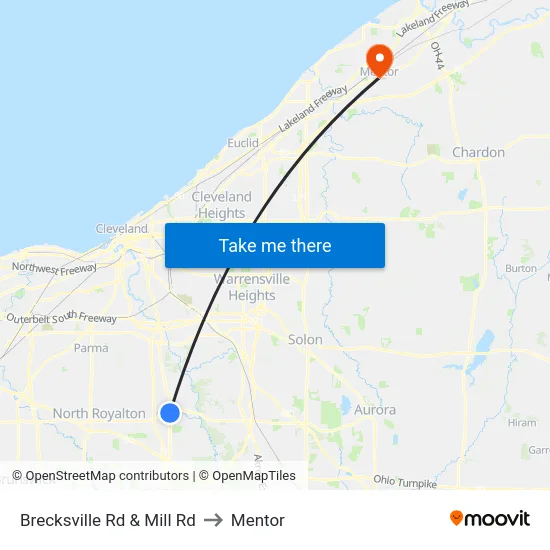 Brecksville Rd & Mill Rd to Mentor map