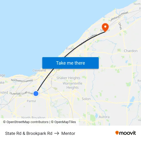 State Rd & Brookpark Rd to Mentor map