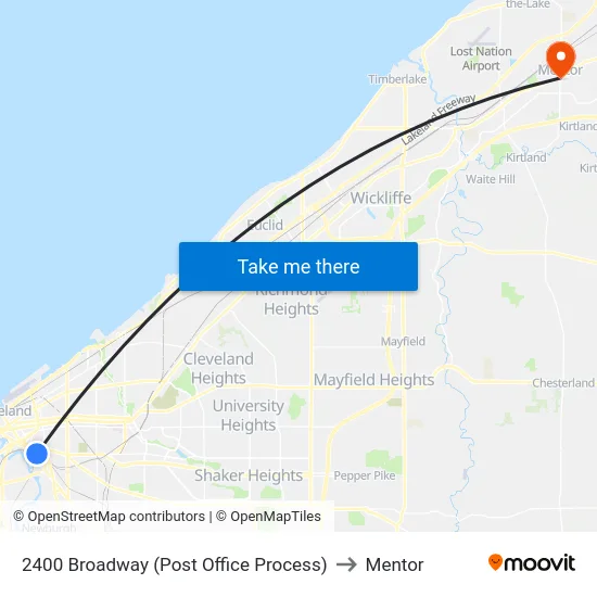 2400 Broadway (Post Office Process) to Mentor map